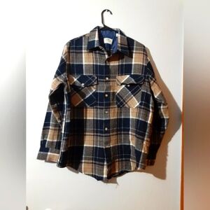Field Master Shirt Men's Flannel Plaid Button Long Sleeve Brown Large Fisherman